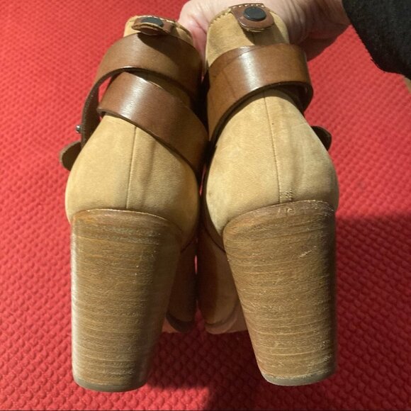RAG & BONE Sz 39.5 Harrow Tan Suede & Leather Accent 3.5” Heel Ankle Booties - Picture 6 of 12